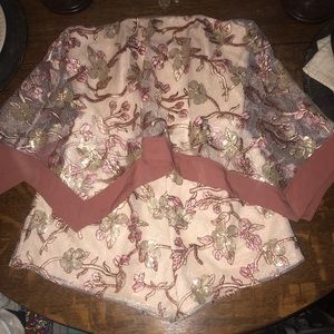 Strapless romper w/ sheer decorative panel